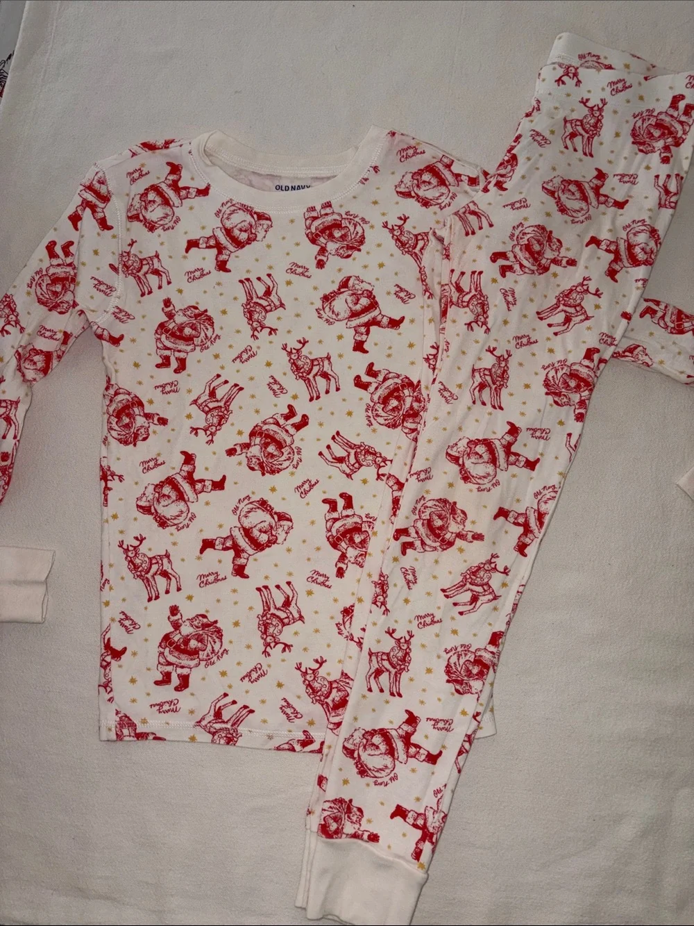 Old Navy Santa Long John pajamas Christmas PJs kids XL 12